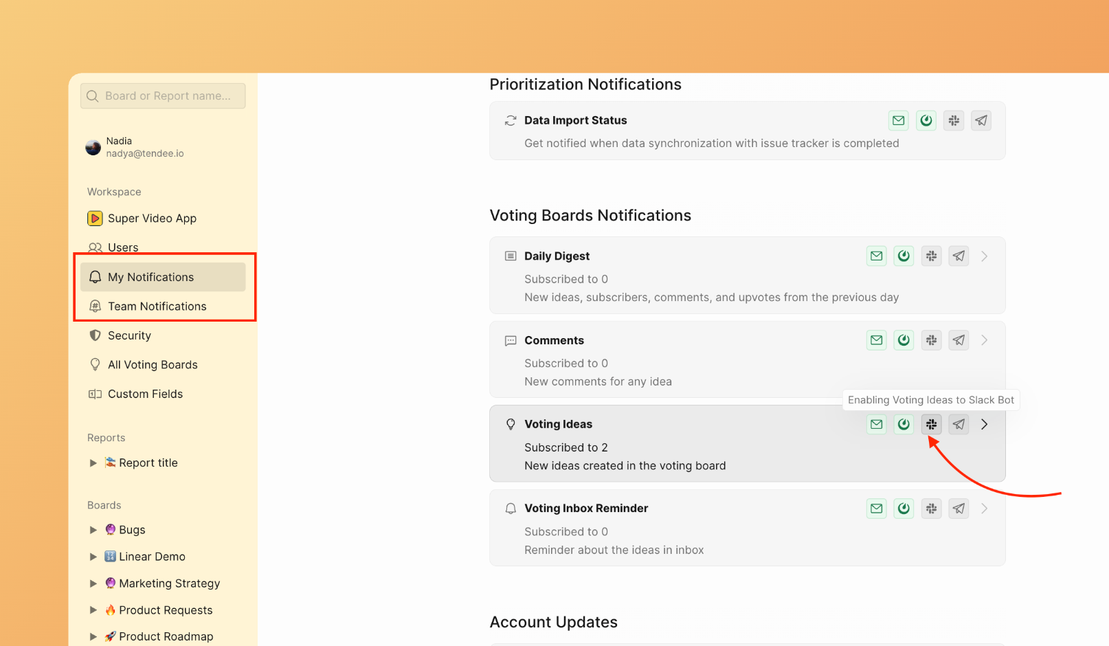 Choose notification you need