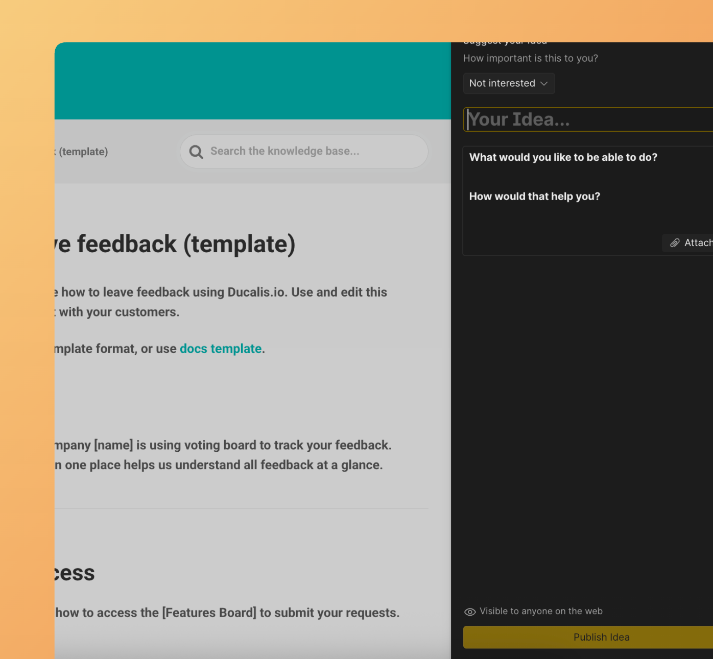 Formulaire du widget ouvert