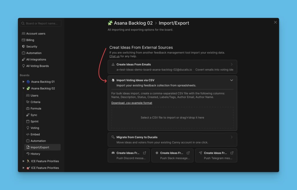 Import Voting Ideas via CSV