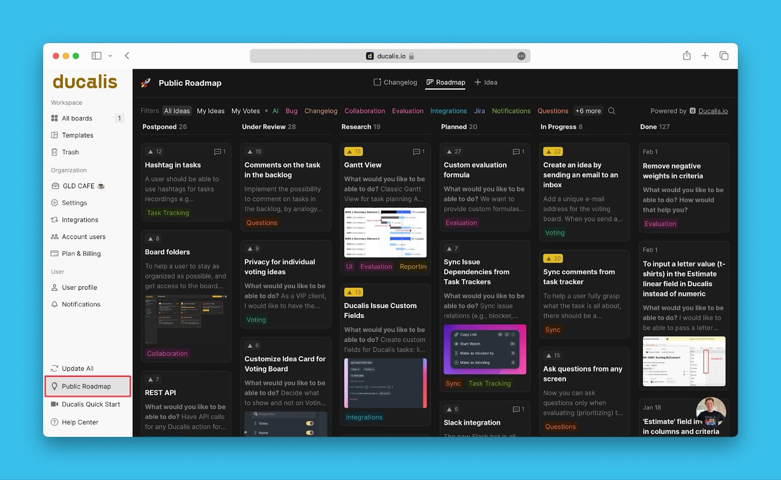 Voting Board embedded within product interface