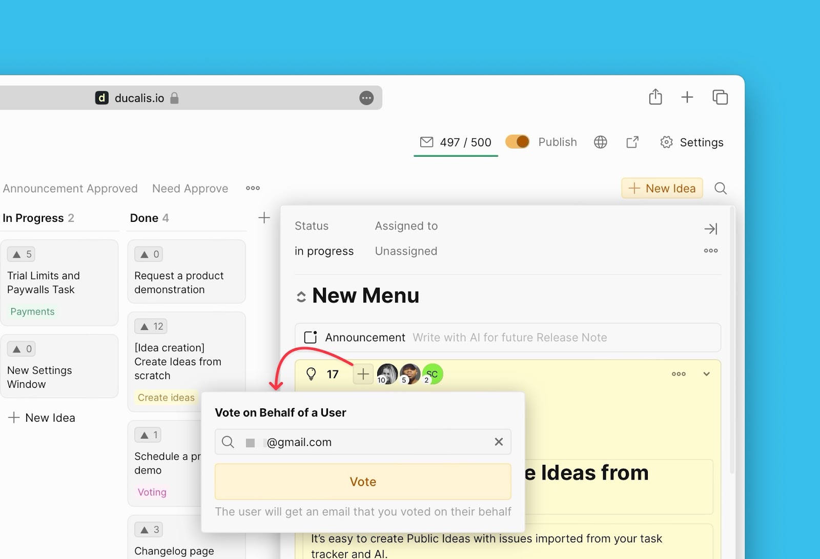 Vote on behalf of Voter interface