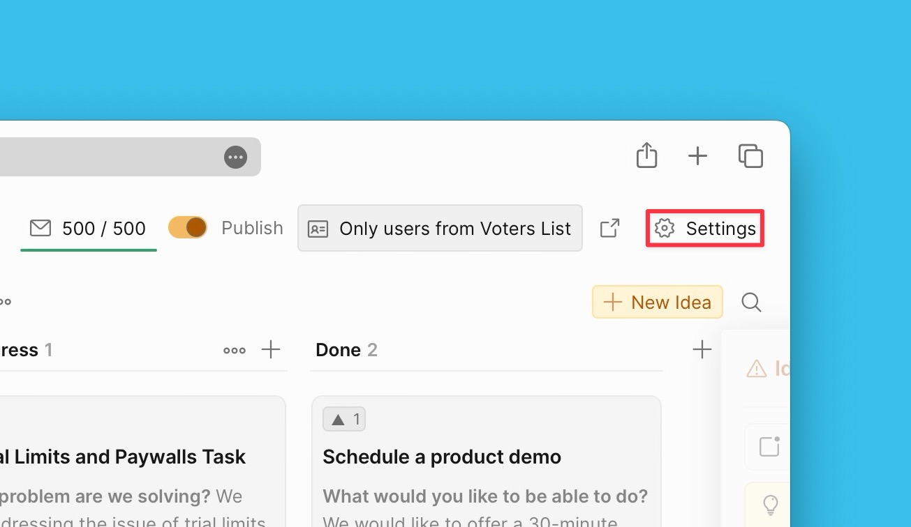 Voting board settings button
