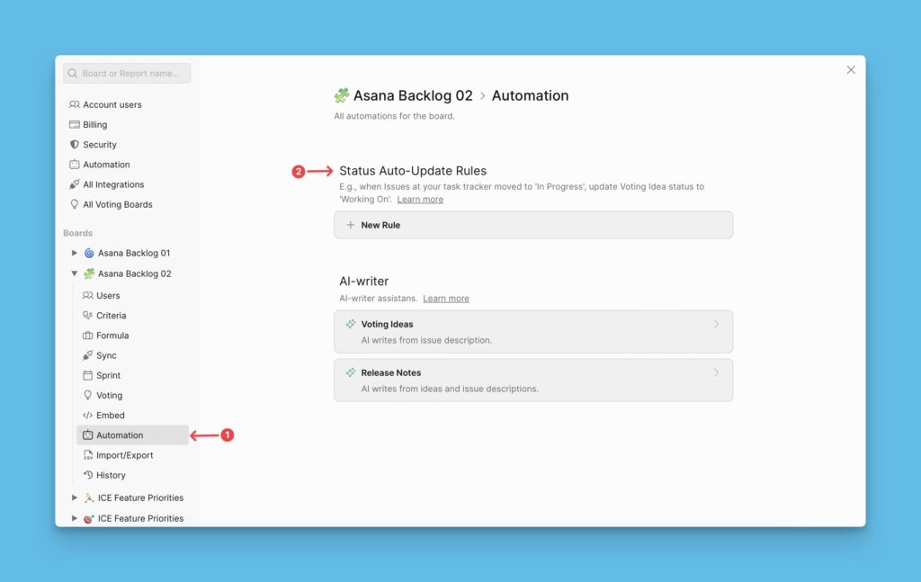 Status Auto-Update Rules menu