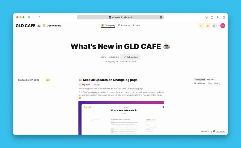 チェンジログページ