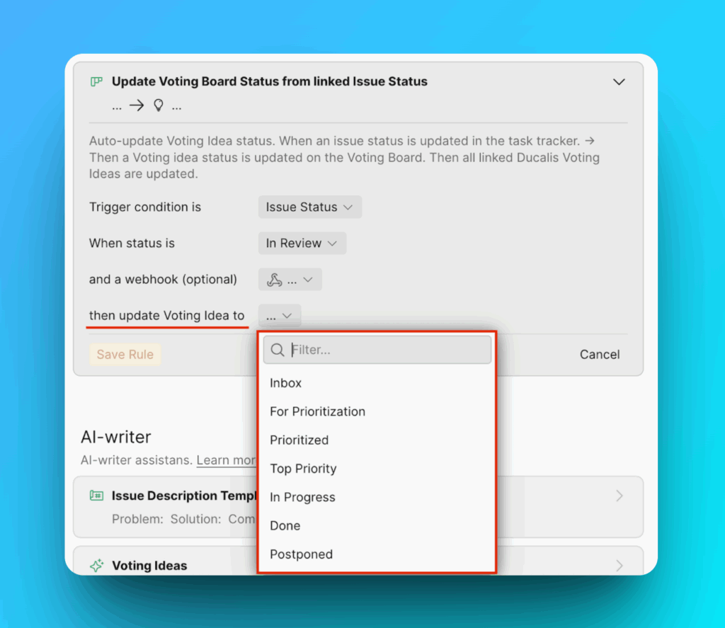 Idea status selection