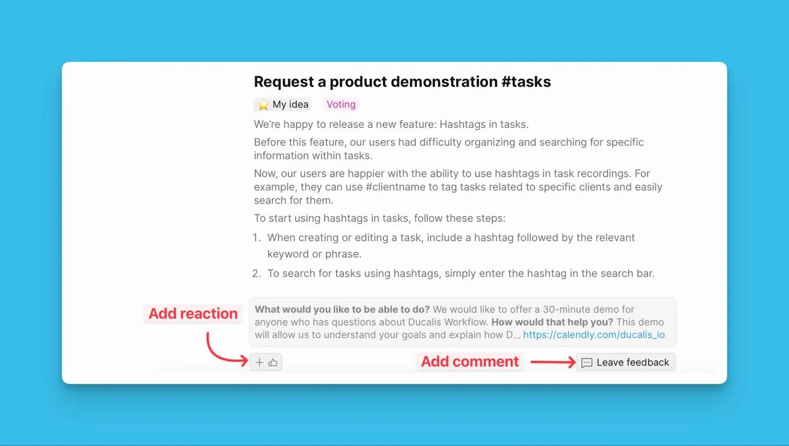 アナウンスへのリアクションとコメント