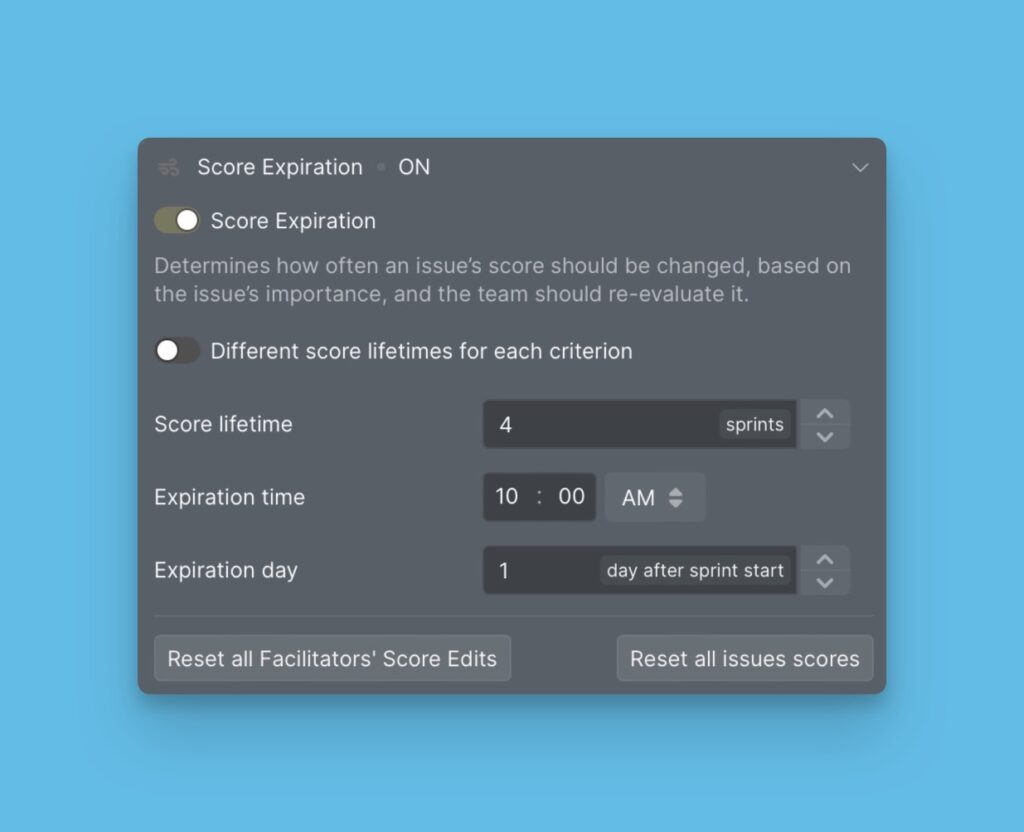 Score expiration settings
