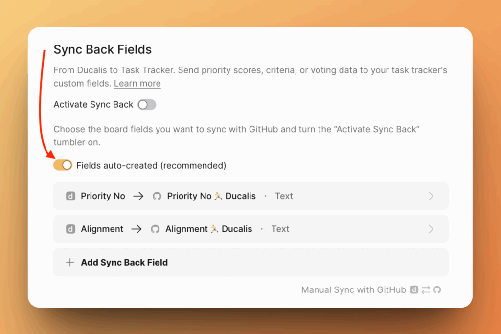 自動フィールド作成のトグル