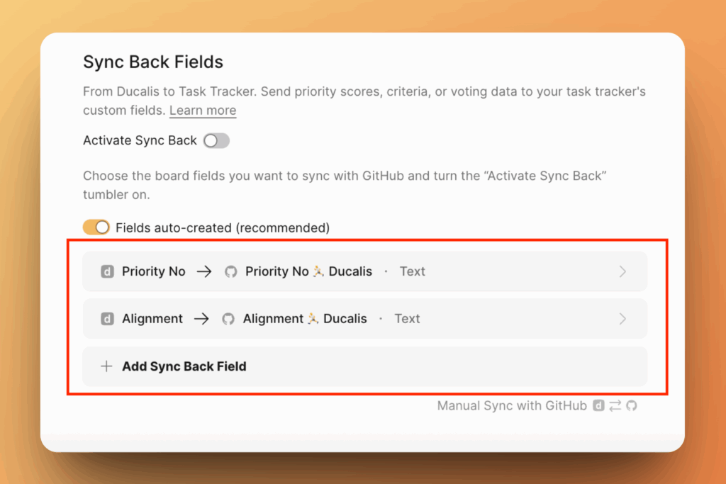 デフォルトの同期フィールド