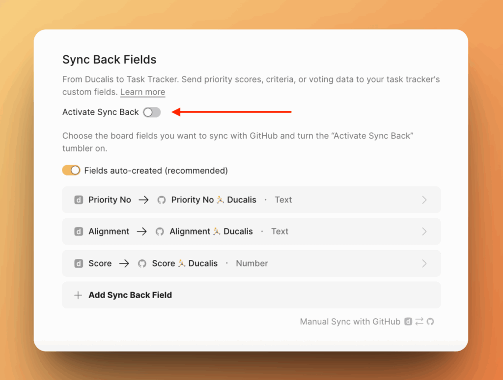 同期を有効にするトグル