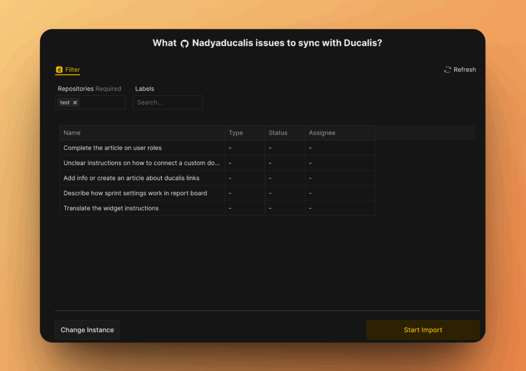 Issue-Filteroptionen