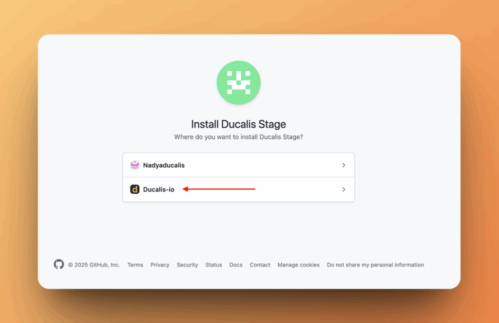 Bildschirm zur Organisationsauswahl