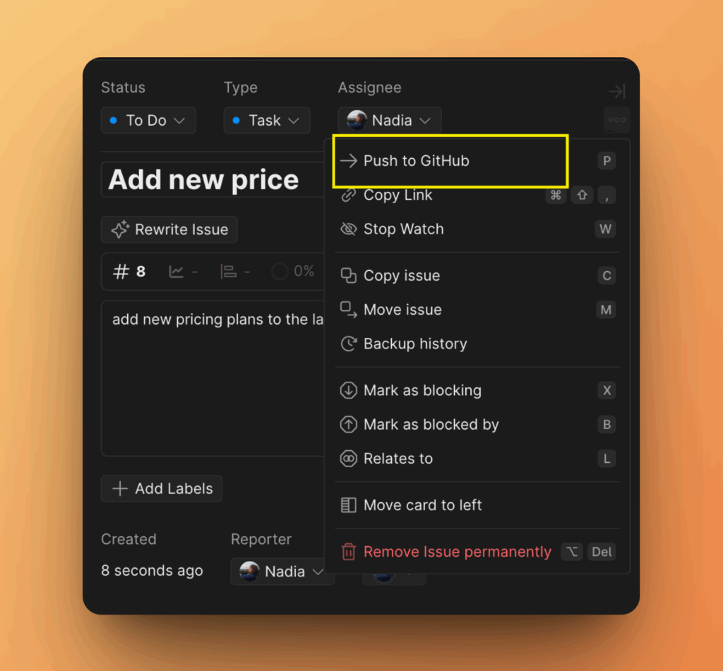 Push zu GitHub Feature