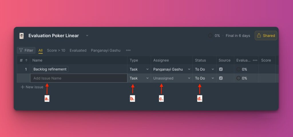 Vorgangsdetails in Tabellenspalten ausfüllen