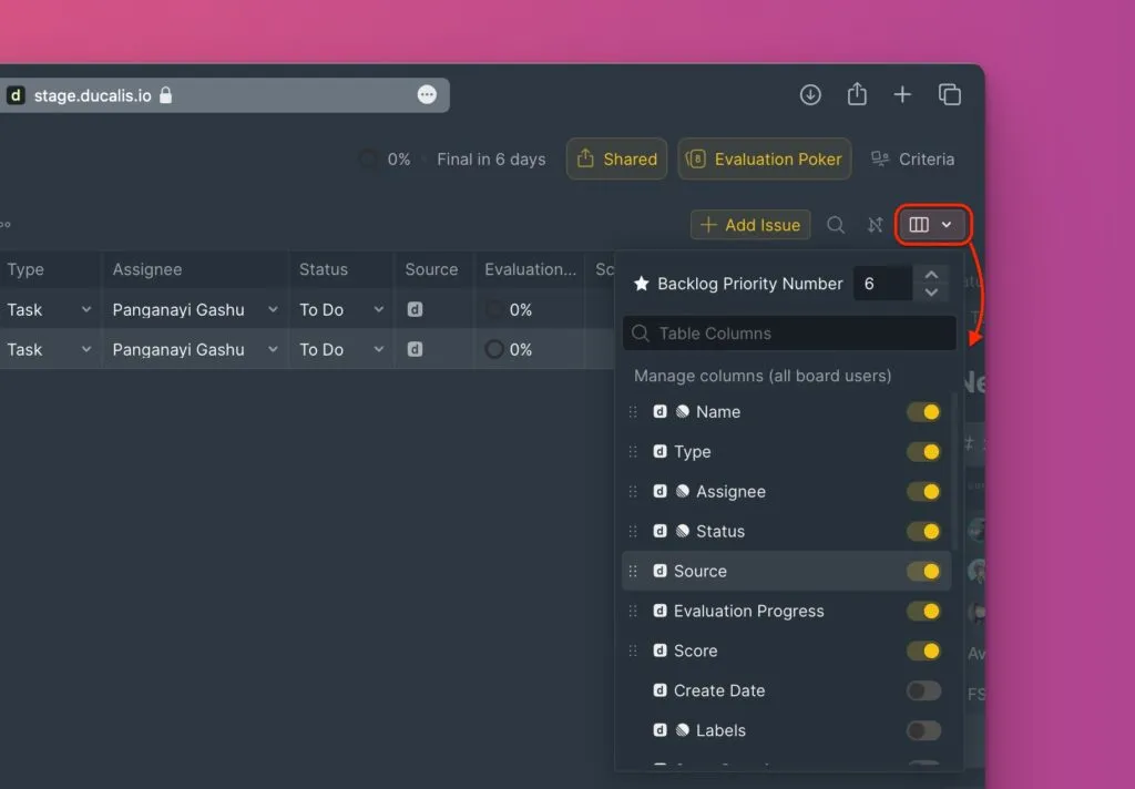 テーブル設定アイコン