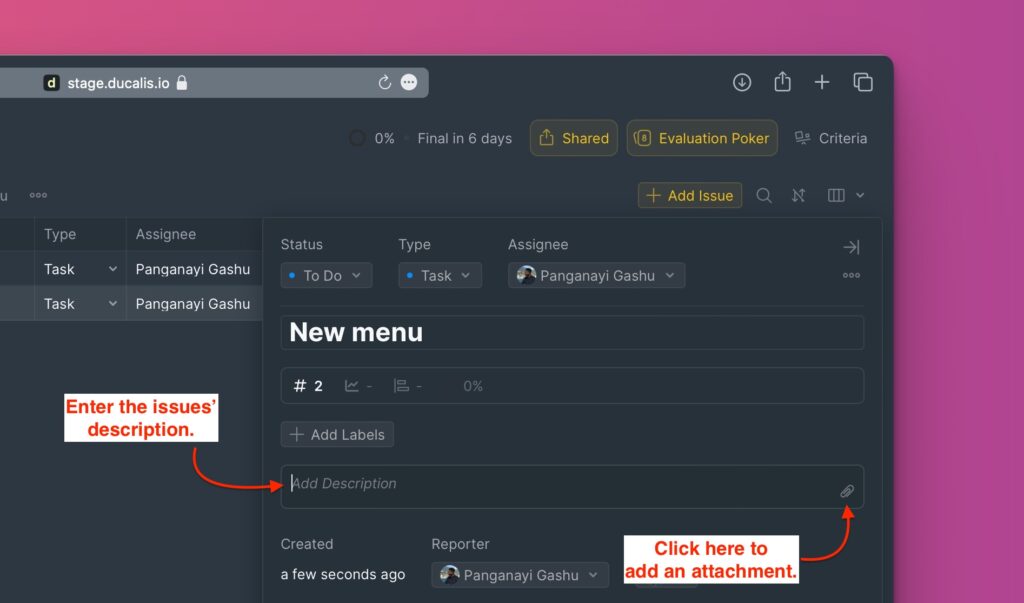 Beschreibung und Anhänge zum Vorgang hinzufügen