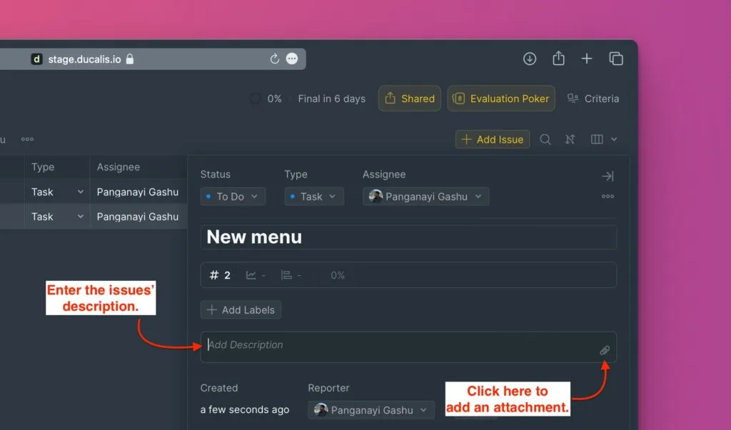 課題に説明と添付ファイルを追加