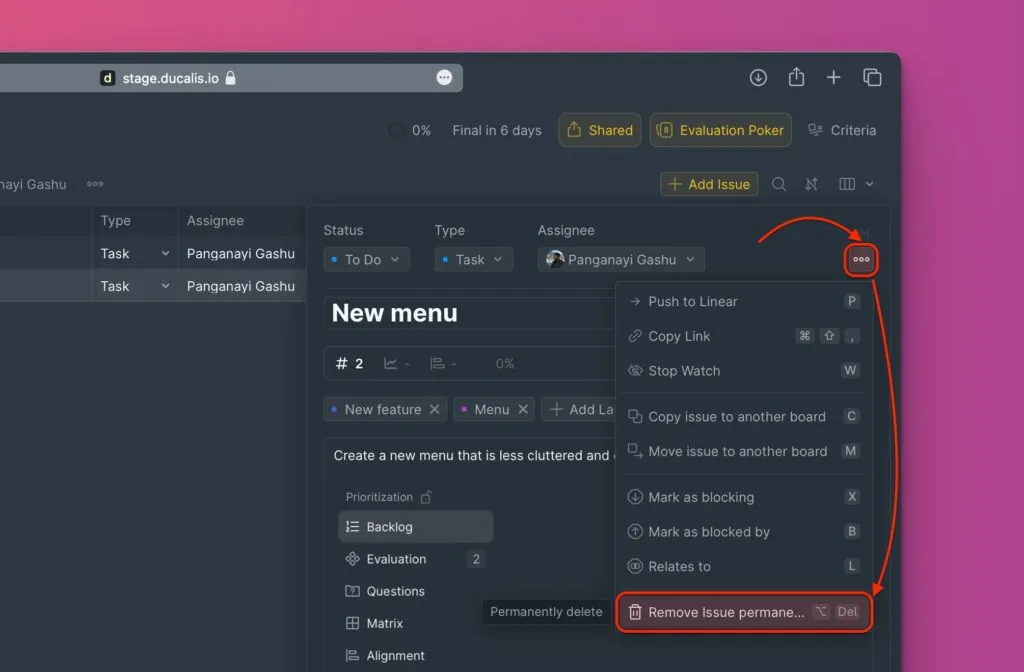 カード内の課題削除ボタン