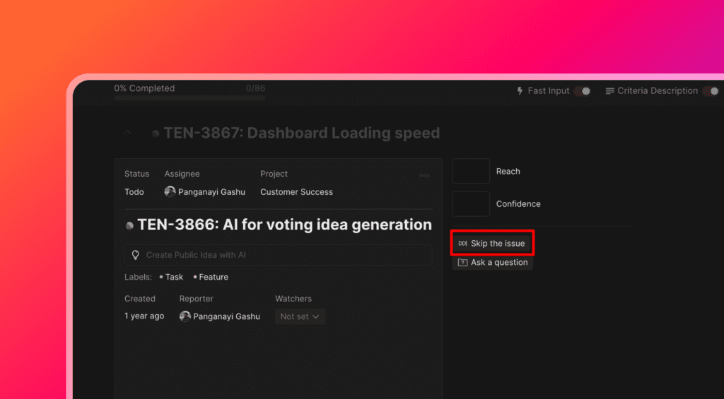 Vorgang überspringen Option im Fokusmodus