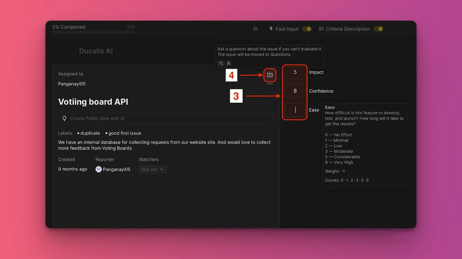 フォーカスモードの質問インターフェース
