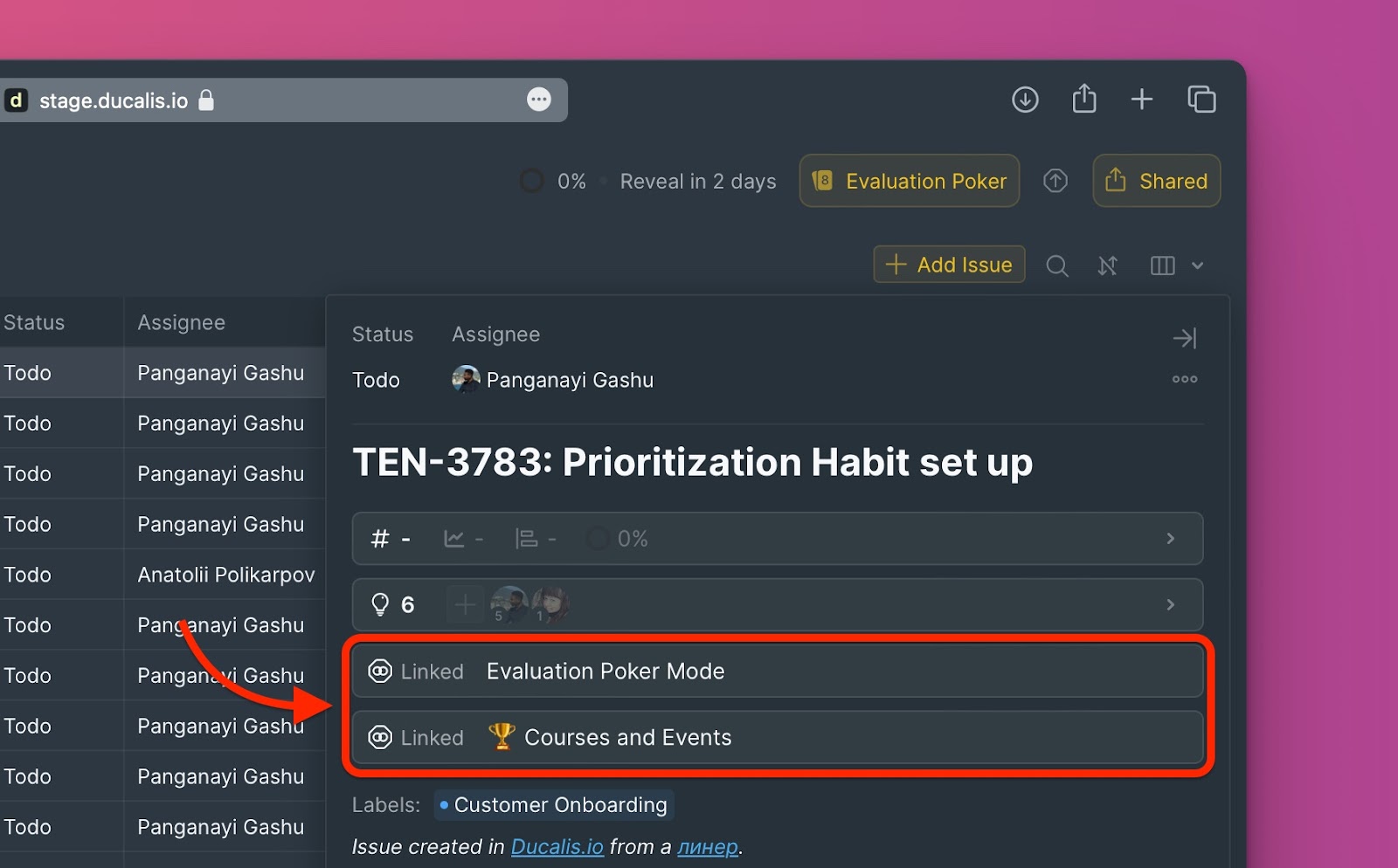 Verwandte Vorgänge in der Vorgangskarte angezeigt
