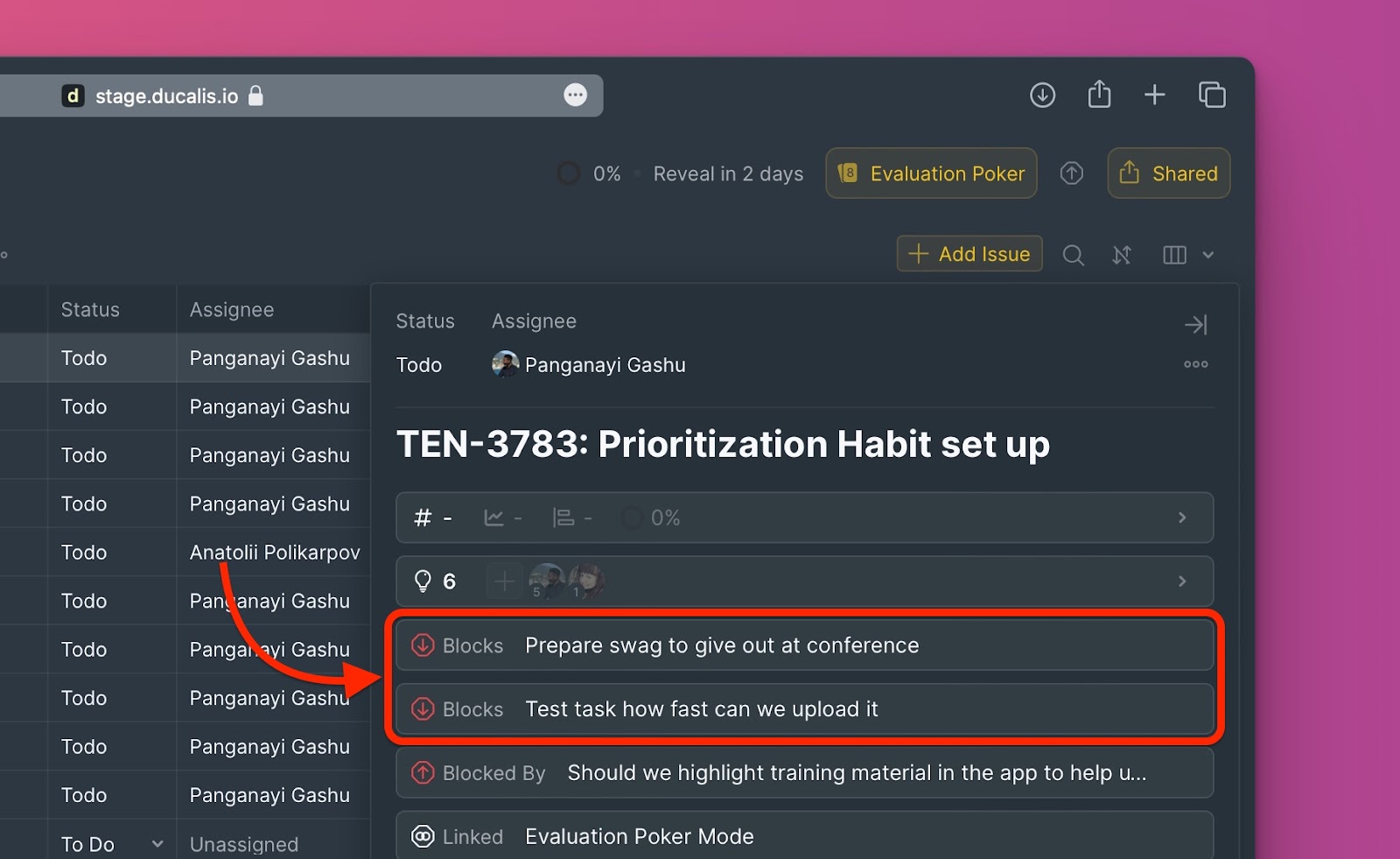 Blockierte Vorgänge in der Vorgangskarte angezeigt