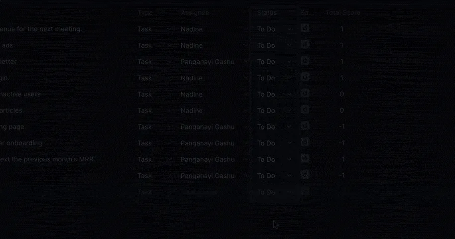 テーブルビューから新しいステータスを作成
