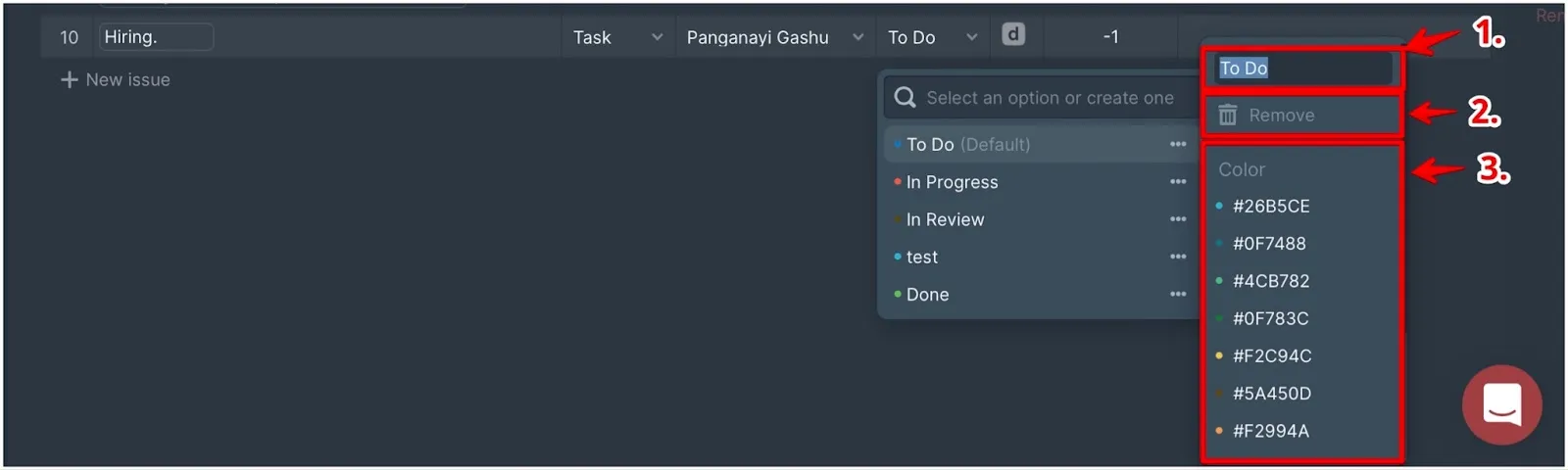 ステータスのカスタマイズメニュー