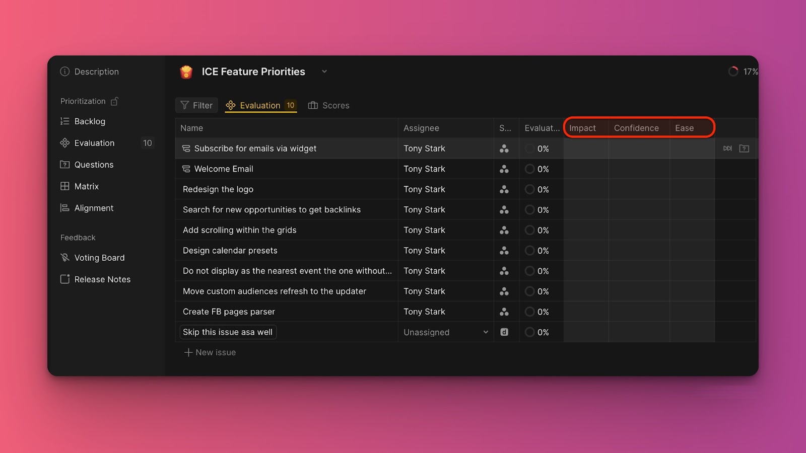 Bewertungstabelle mit Kriterienspalten