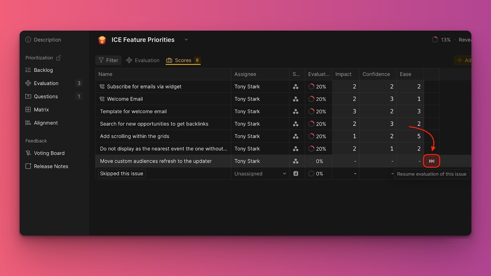 Fortsetzen-Schaltfläche für übersprungene Vorgänge