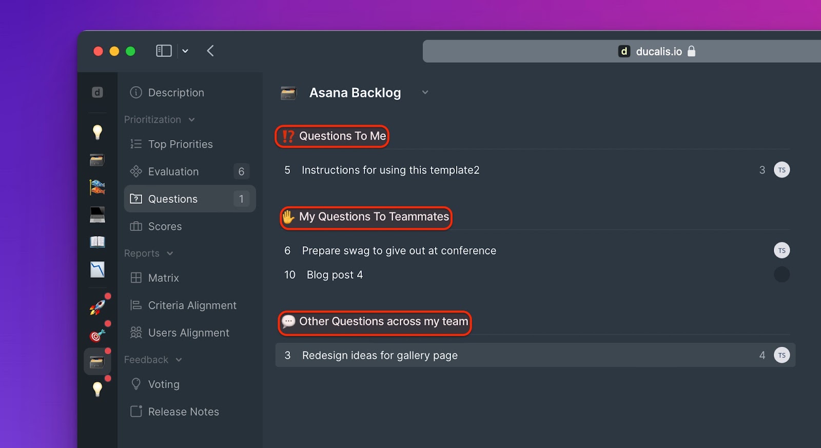 Tabs auf der Fragen-Seite