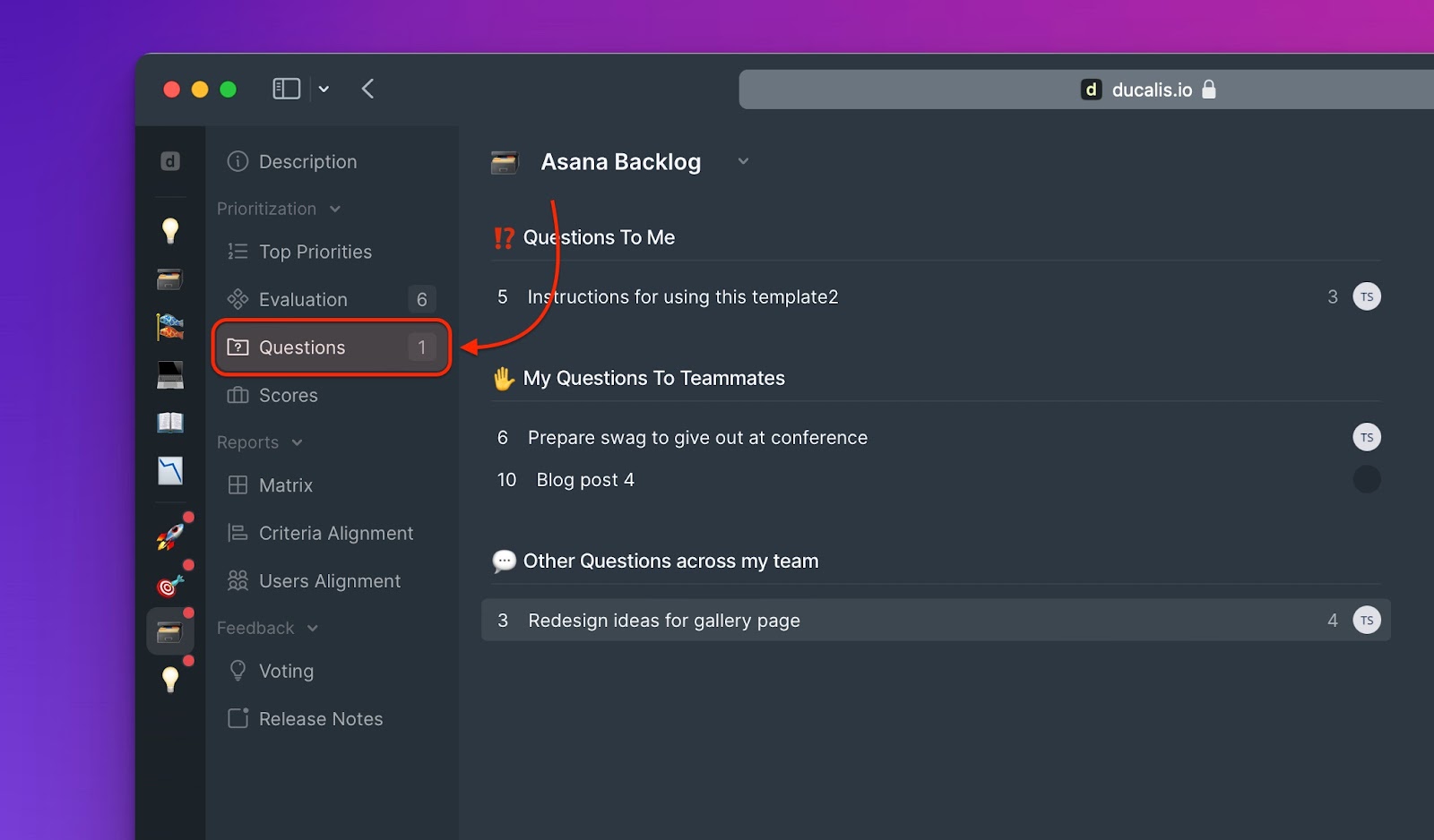 Navigation zur Fragen-Seite