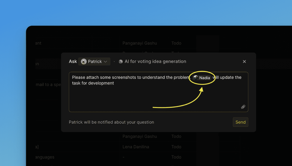 質問でユーザーをメンション