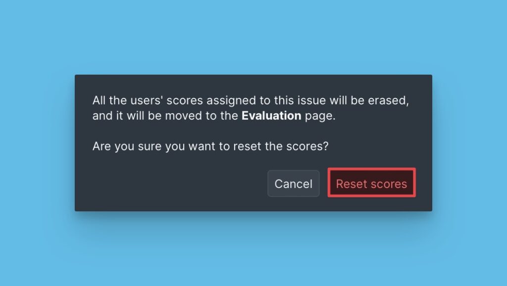 Bestätigungsdialog Bewertungen zurücksetzen