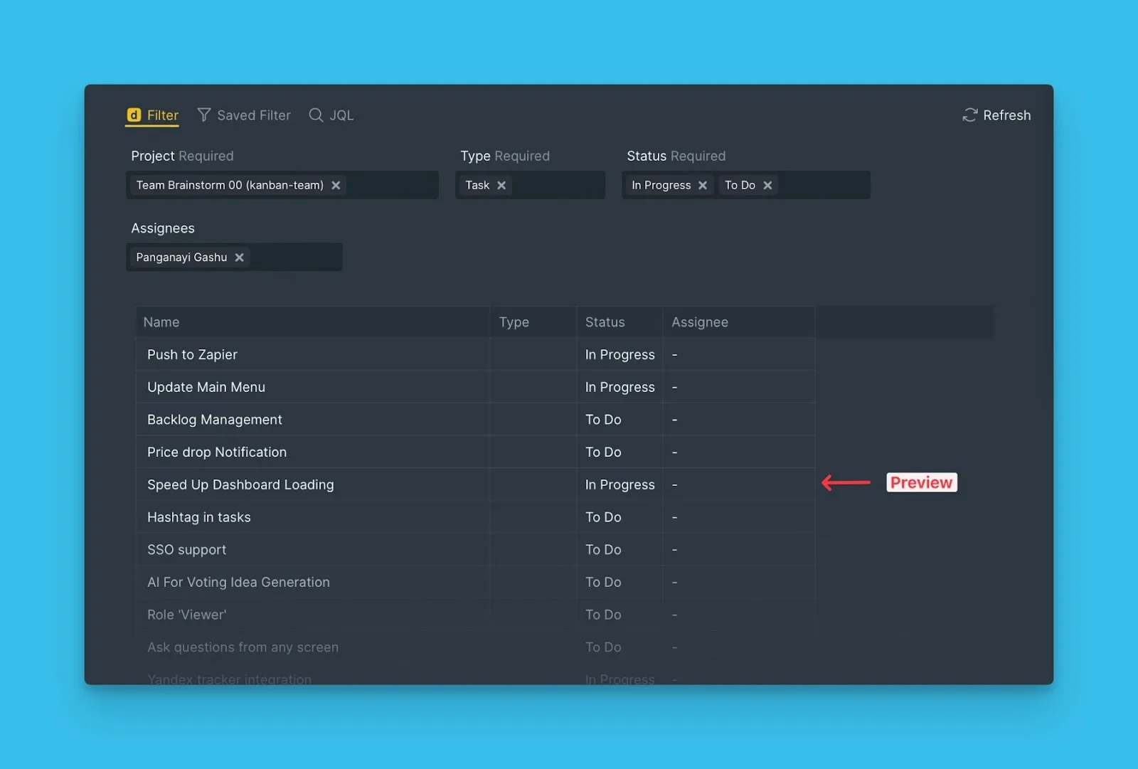 一致した課題のインポートプレビュー