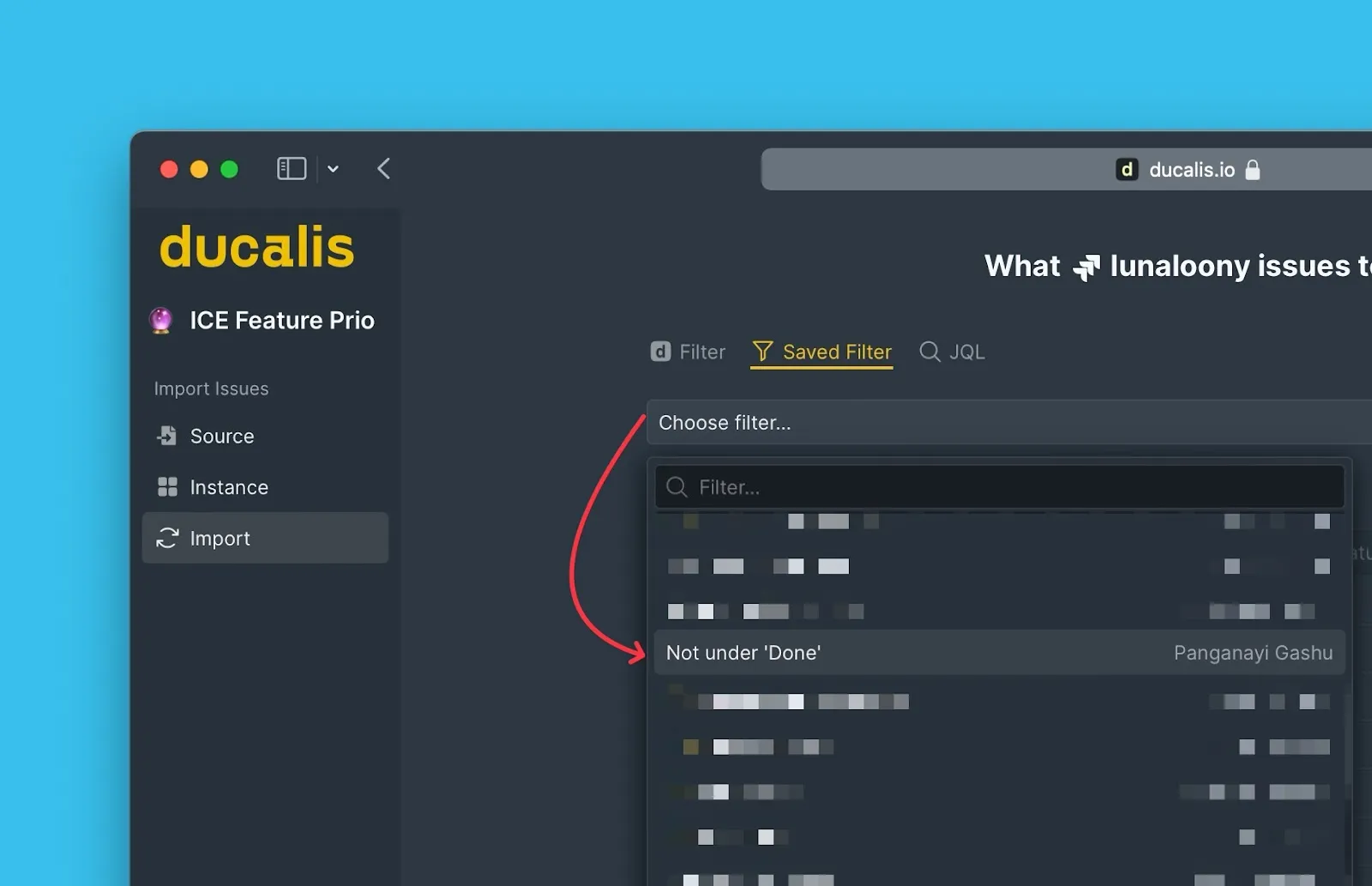 フィルタドロップダウンの選択