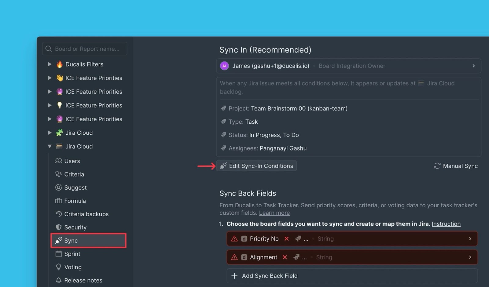 Schaltfläche Sync-In-Bedingungen bearbeiten