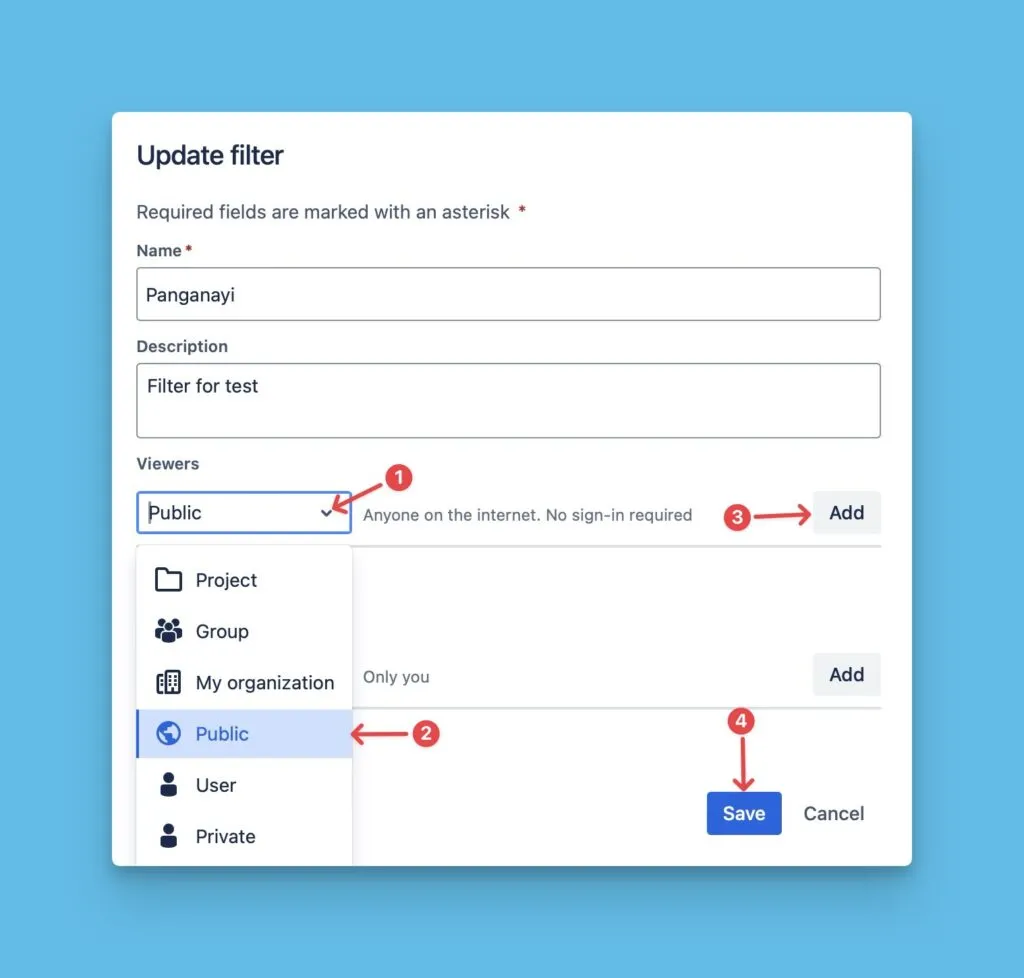 Jira のフィルタ権限設定