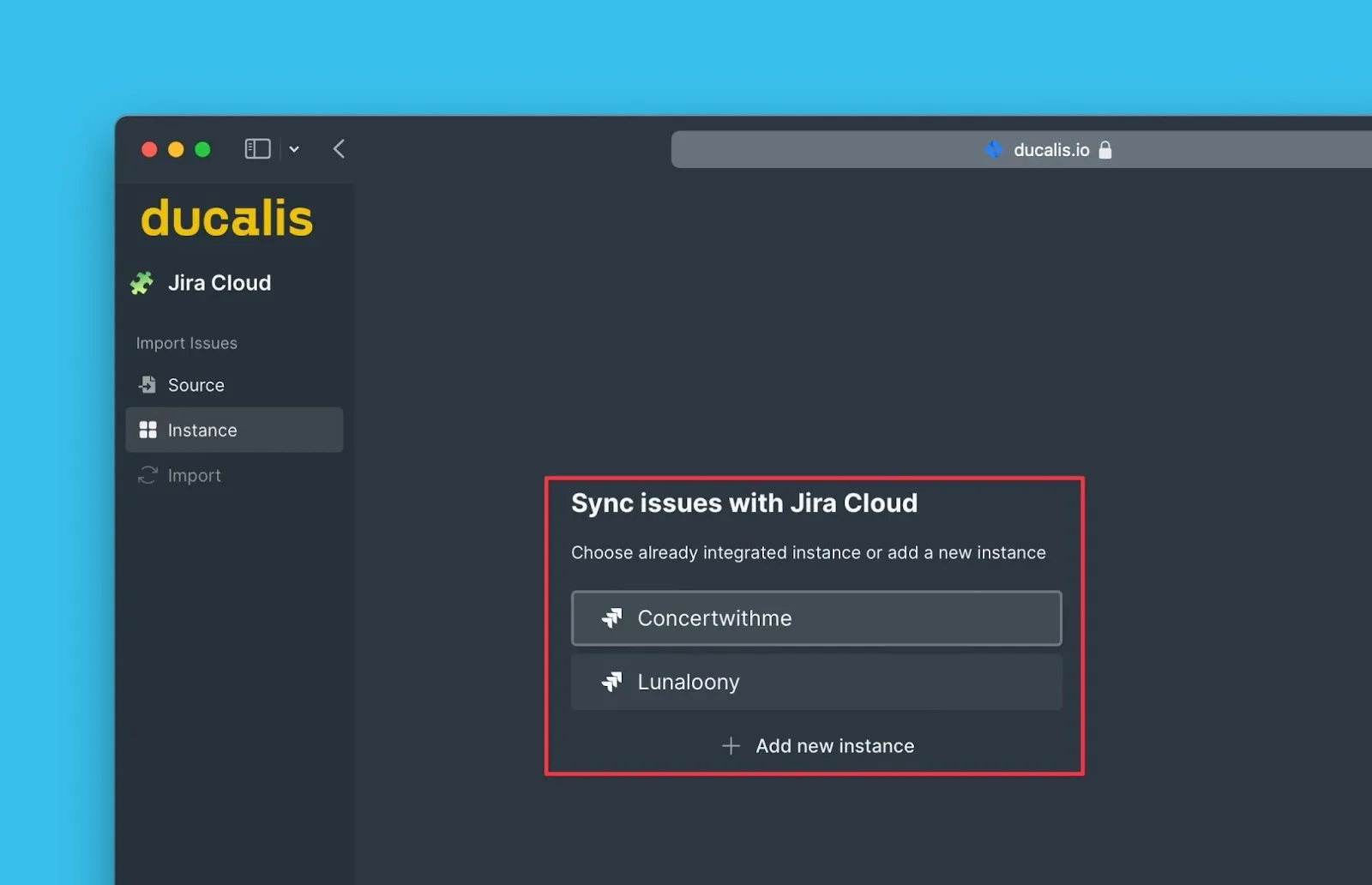 Jira Cloud インスタンスの選択