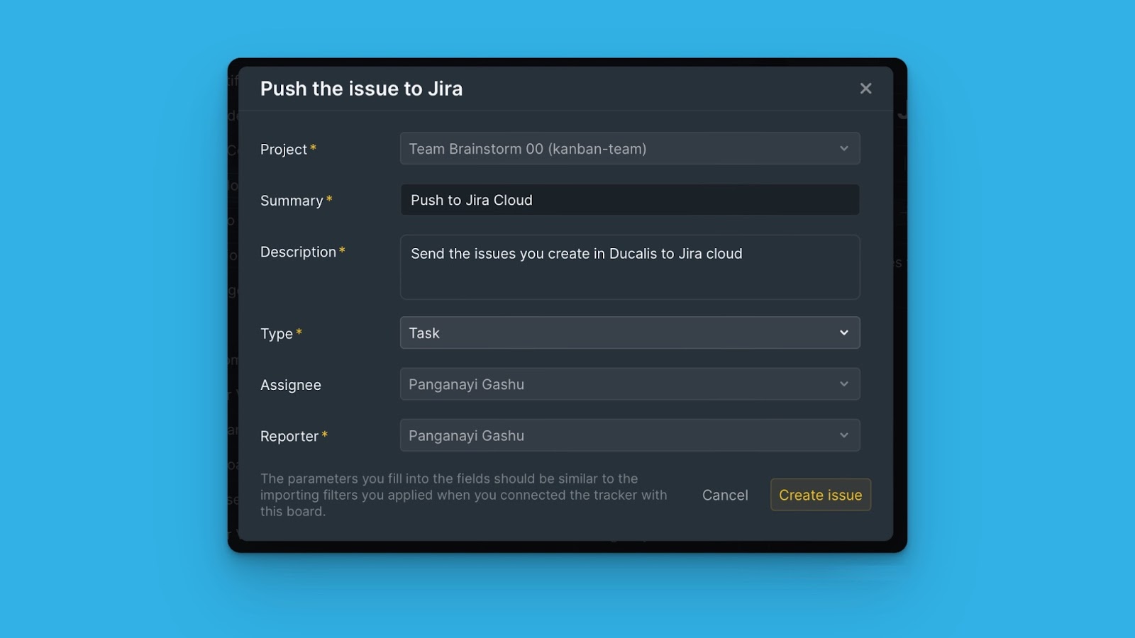 Vorgang erstellen Dialog mit Feldern