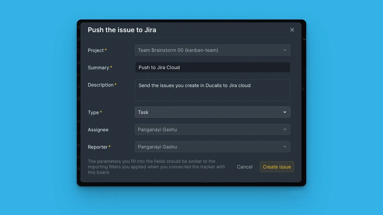 フィールドを含む課題作成ダイアログ
