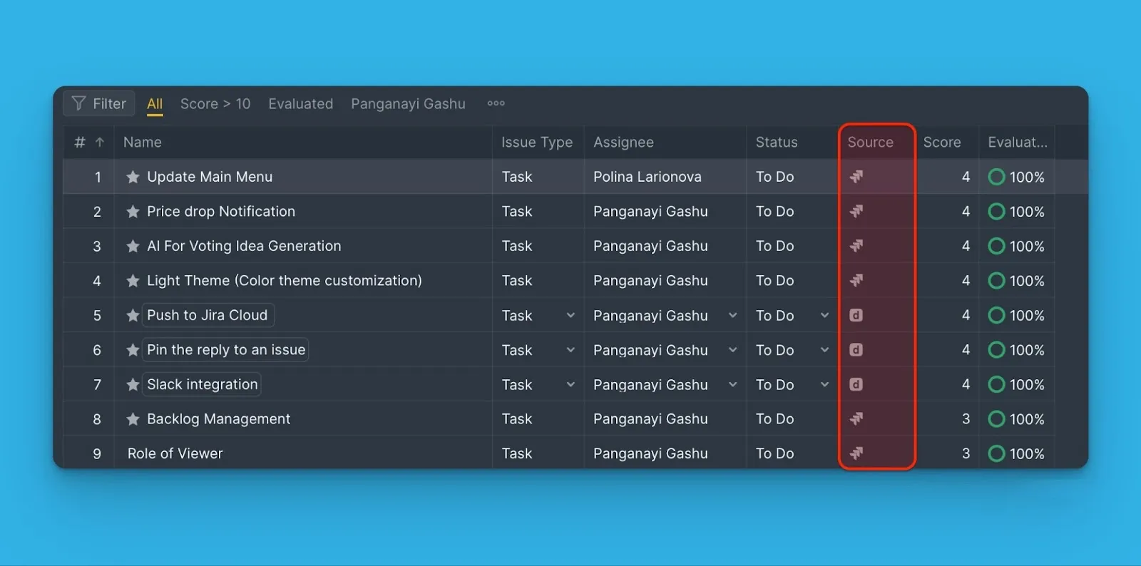 製品アイコンと Jira アイコンが表示された課題
