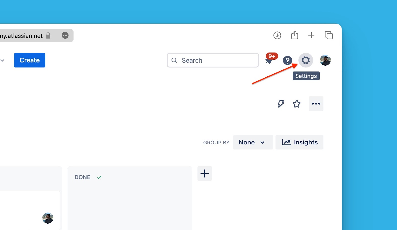 Einstellungen-Zahnrad in der Jira Cloud Navigation