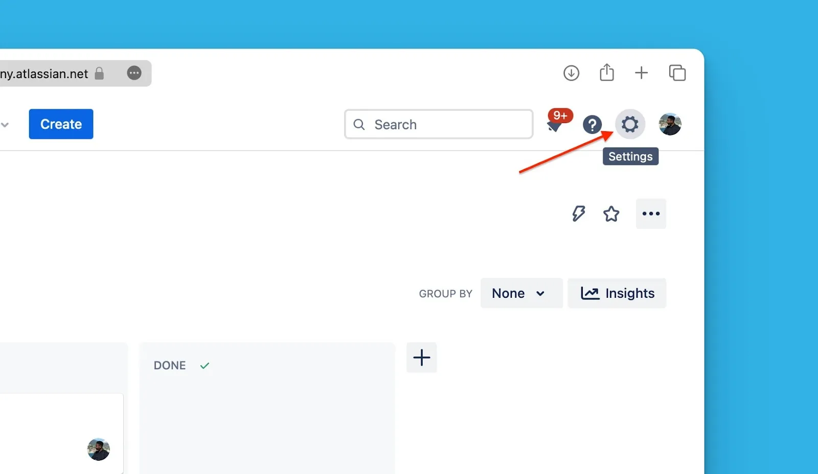 Jira Cloud ナビゲーションの設定歯車アイコン