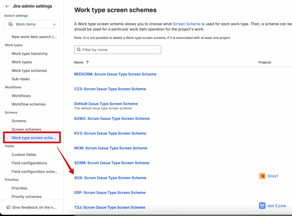 Arbeitstyp-Bildschirmschemata zeigen Projektbeziehungen