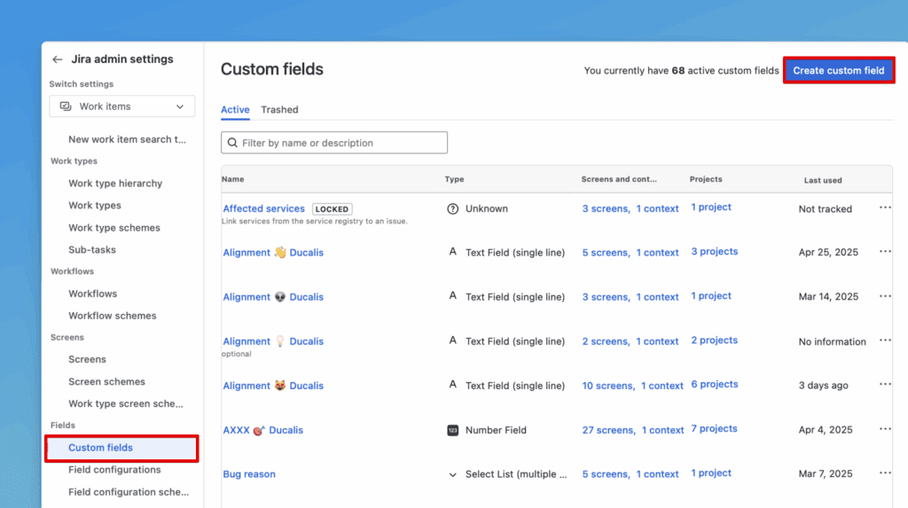 Benutzerdefiniertes Feld erstellen-Button