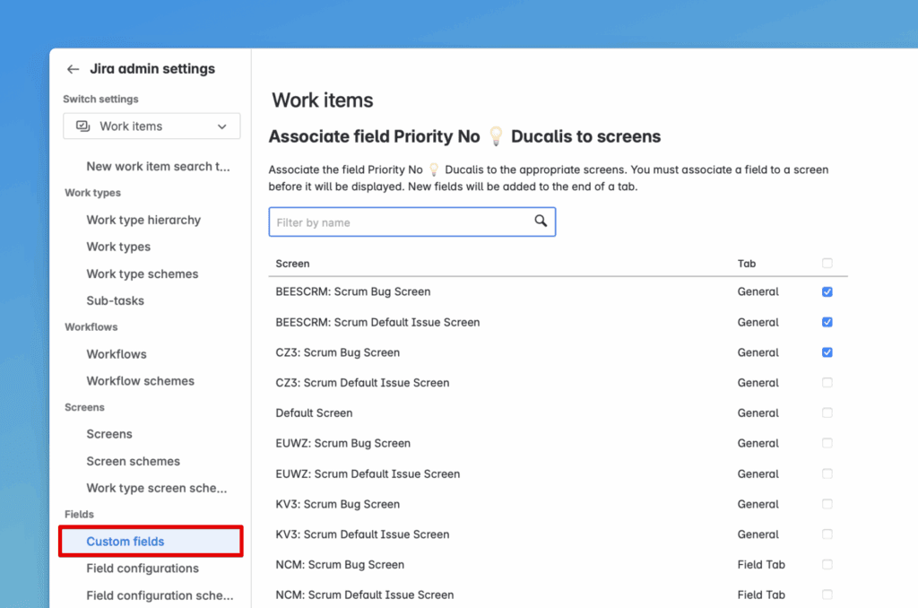 Feld mit Bildschirmen verknüpfen