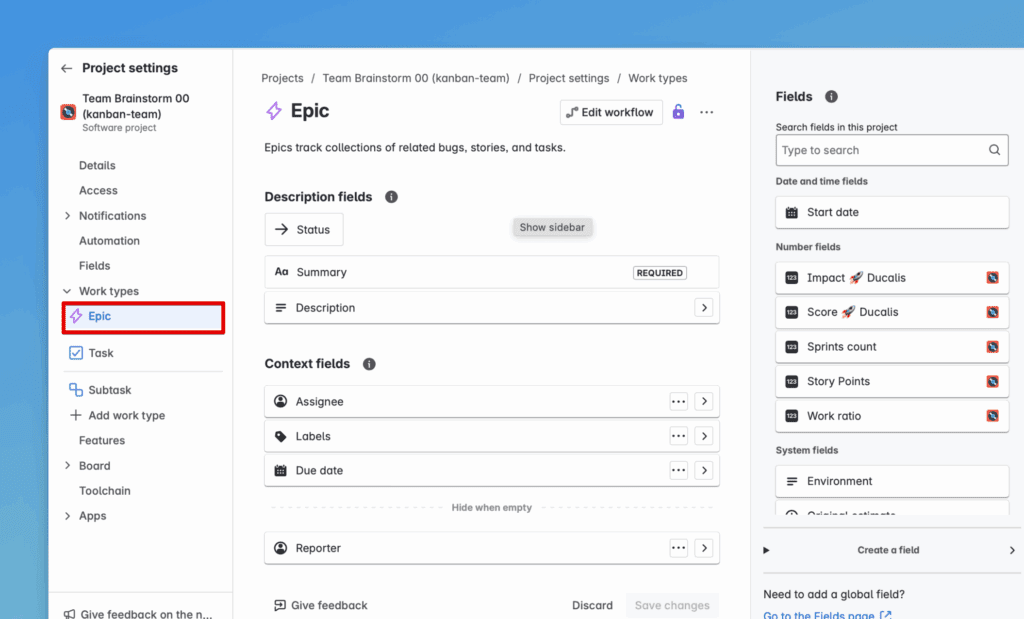 Arbeitstyp auswählen