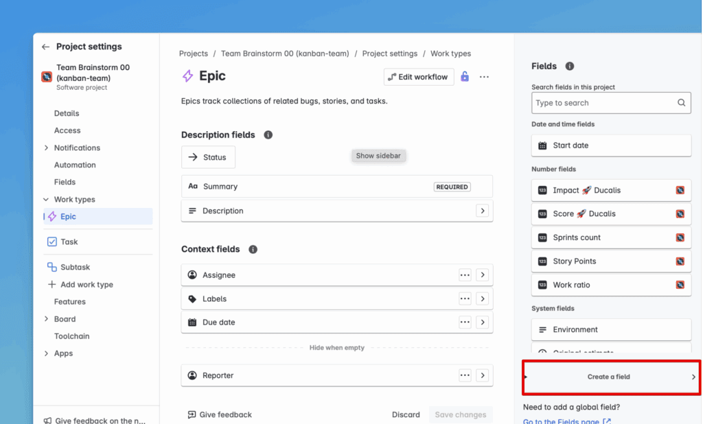 Feld erstellen-Button