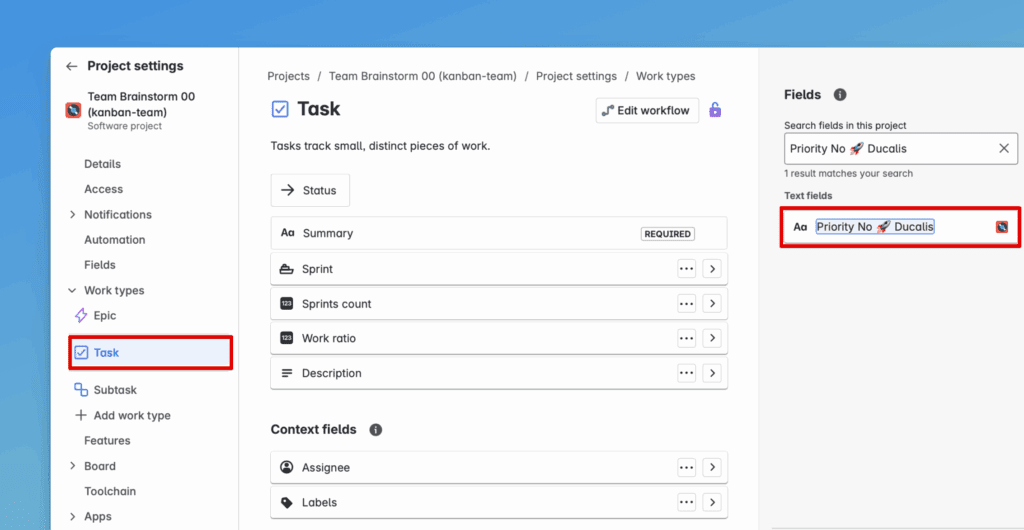 Feld zu Vorgangstypen hinzufügen